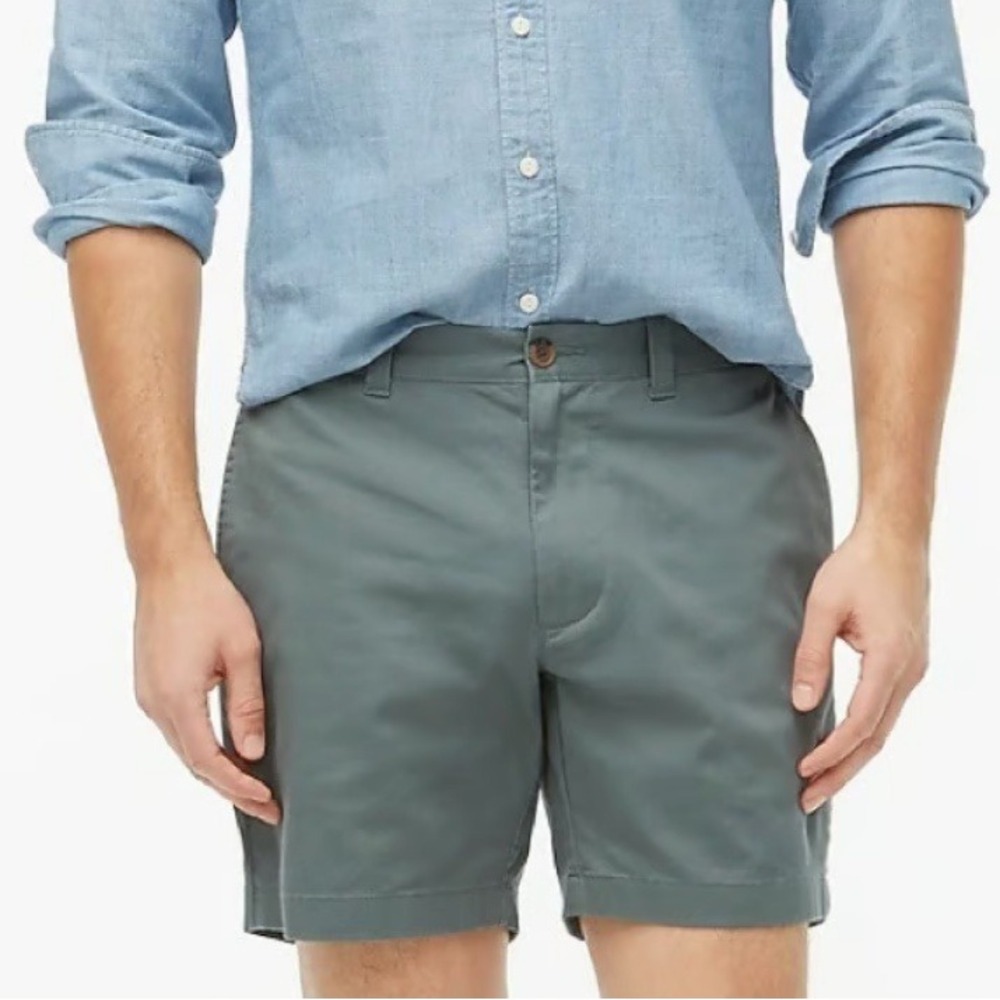 J. CREW Men's Dark Eucalyptus 7" Flex Chino Flat Front Shorts Size 28 NWT